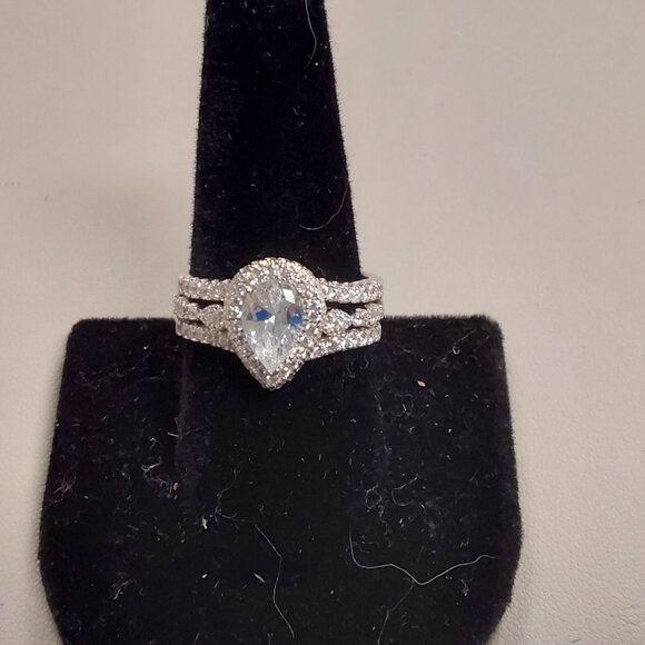 Newshe Wedding Bridal Band Ring Enhancer Engagement Ring Set for Women 925- Sz 9 - Picture 2 of 3